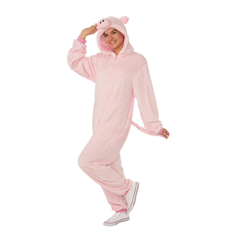 Pig Furry Hooded Onesie Adult Costume Animals