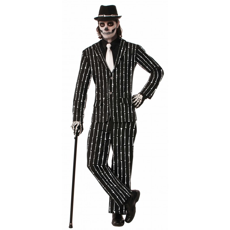 Skeleton Halloween Bone Pin Stripe Adult Suit