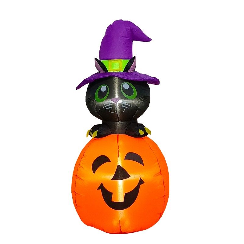 Black Cat On Pumpkin Inflatable - 4ft Tall Animals