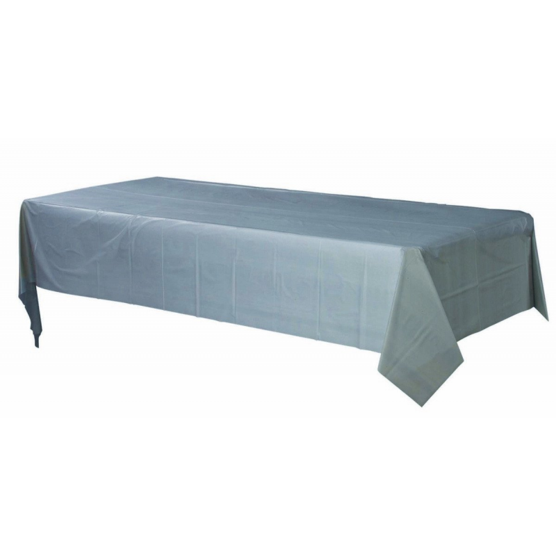 Silver Rectangular Plastic Table Cover 1.37m x 2.74m - NFS Party