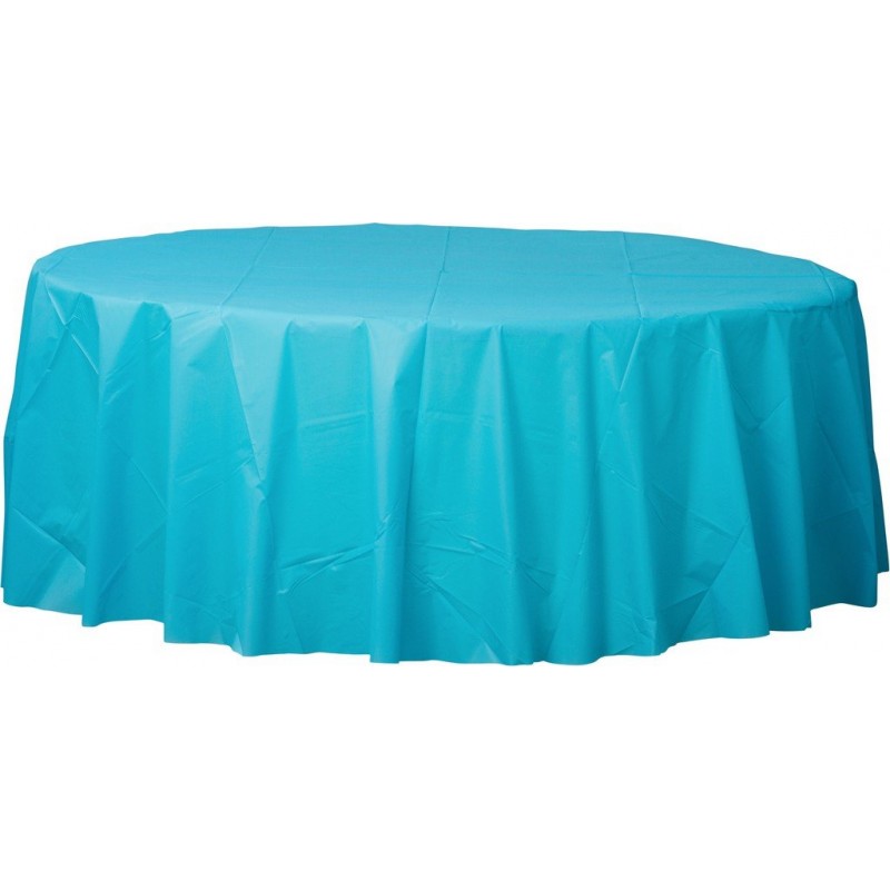 Round Caribbean Blue Plastic Table Cover 2.1m Express Party Supplies