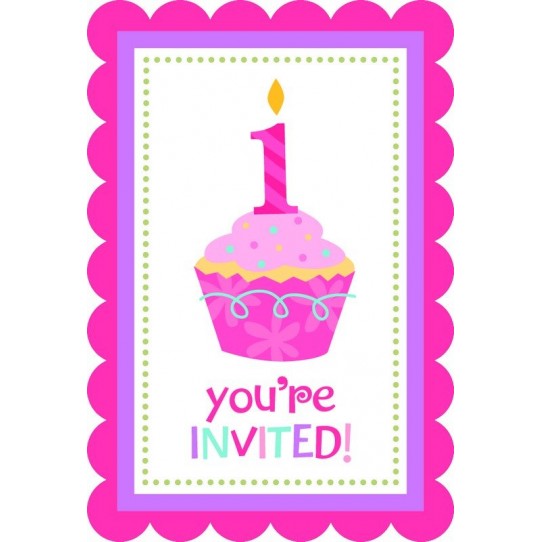Sweet Cupcake 1st Birthday Girl Postcard Invitations Pack of 20