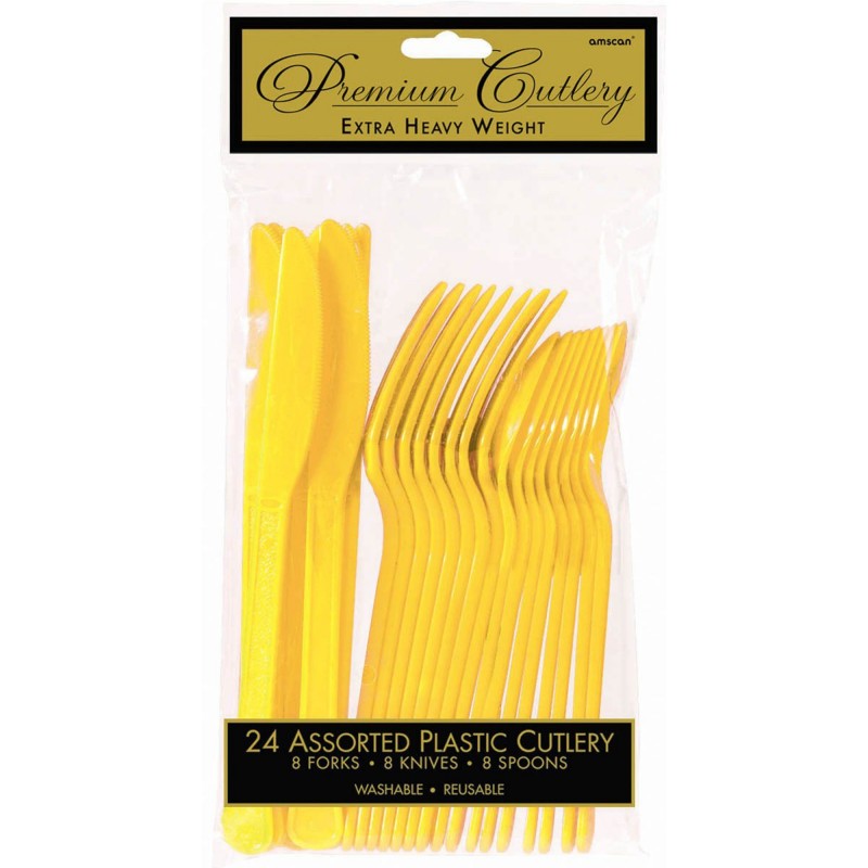 Sunshine Yellow Premium Heavy Weight Plastic Cutlery Sets Pack of 24