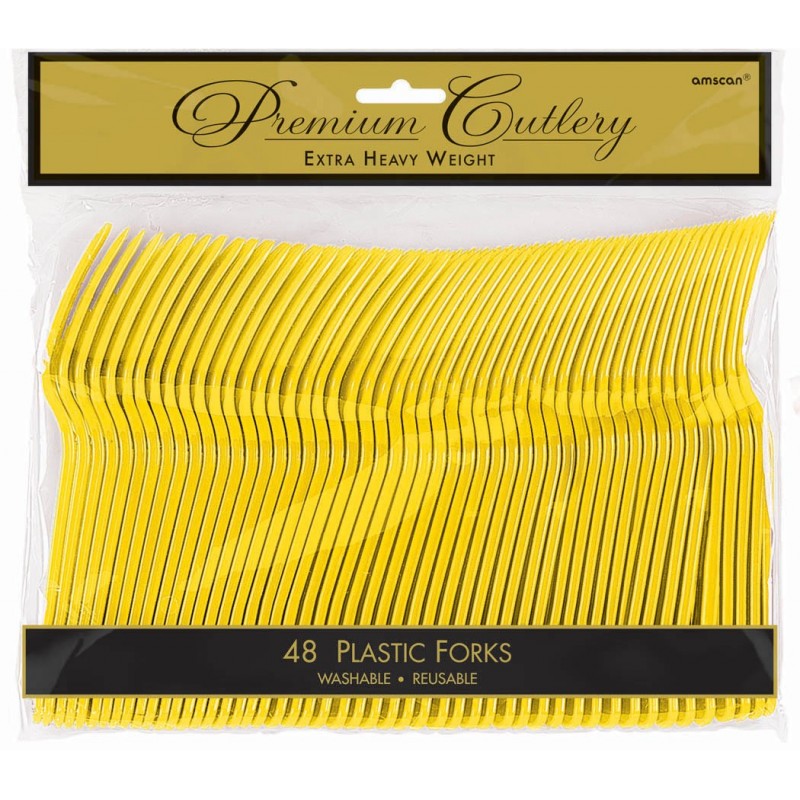 Sunshine Yellow Premium Heavy Weight Plastic Forks Pack of 48 - NOT FOR SALE SINGLE USE PLASTIC