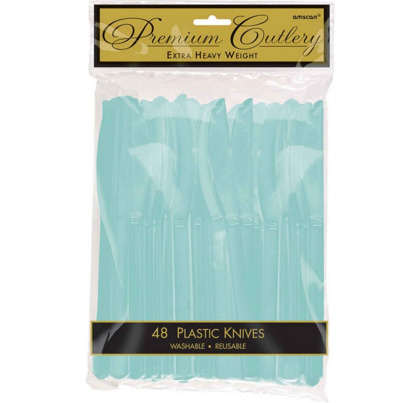 Robin's Egg Blue Premium Heavy Weight Plastic Knives Pack of 48 - NOT FOR SALE SINGLE USE PLASTIC