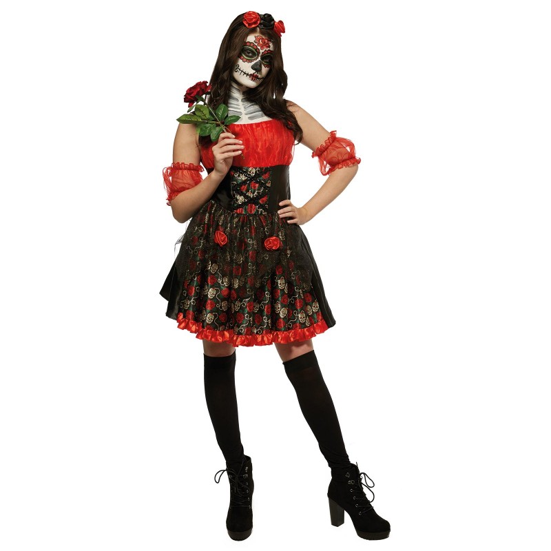 Red Rose Day Of The Dead Halloween Adult Costume