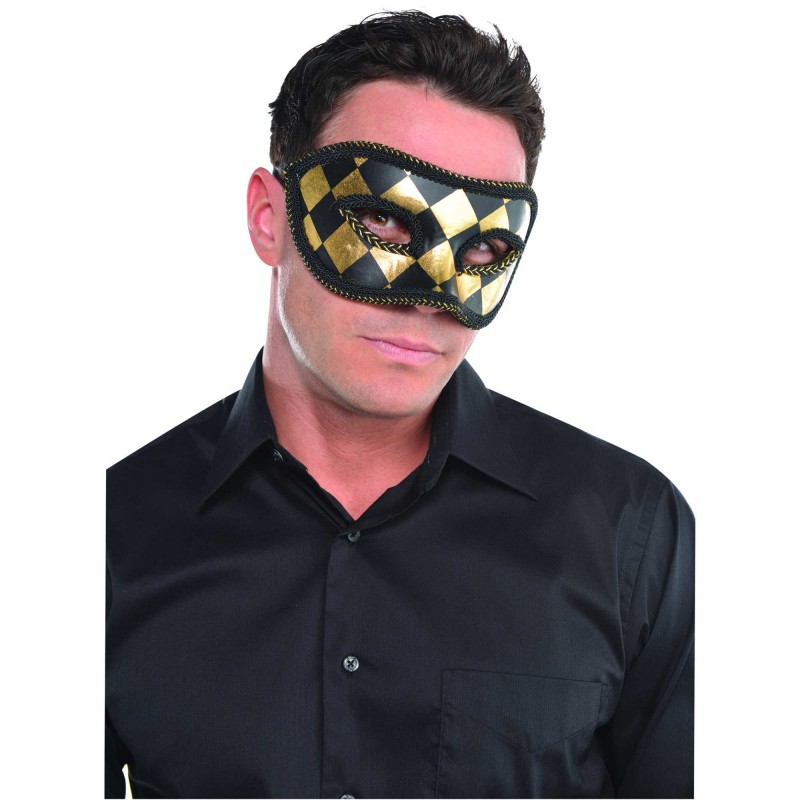 Black & Gold Harlequin Mask Adult Size Black & Gold Harlequin Mask Adult Size