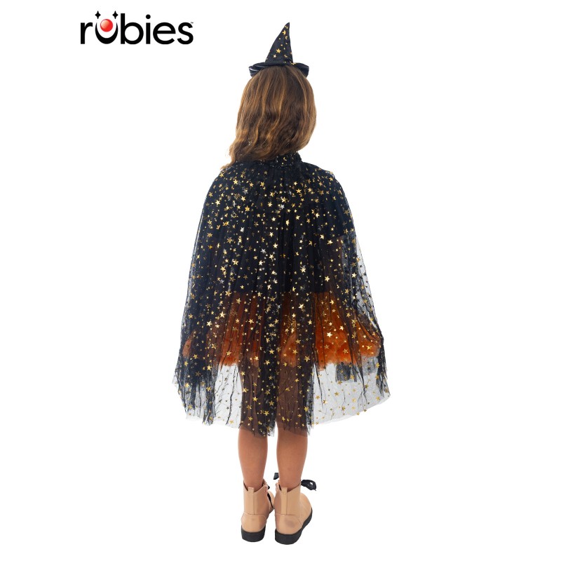 Witch Black & Gold Star Cape for Child