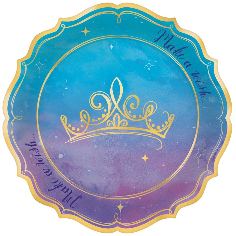 Disney Princess Blue Once Upon A Time Shaped Lunch Plates 17cm 8 pk - NFS Party