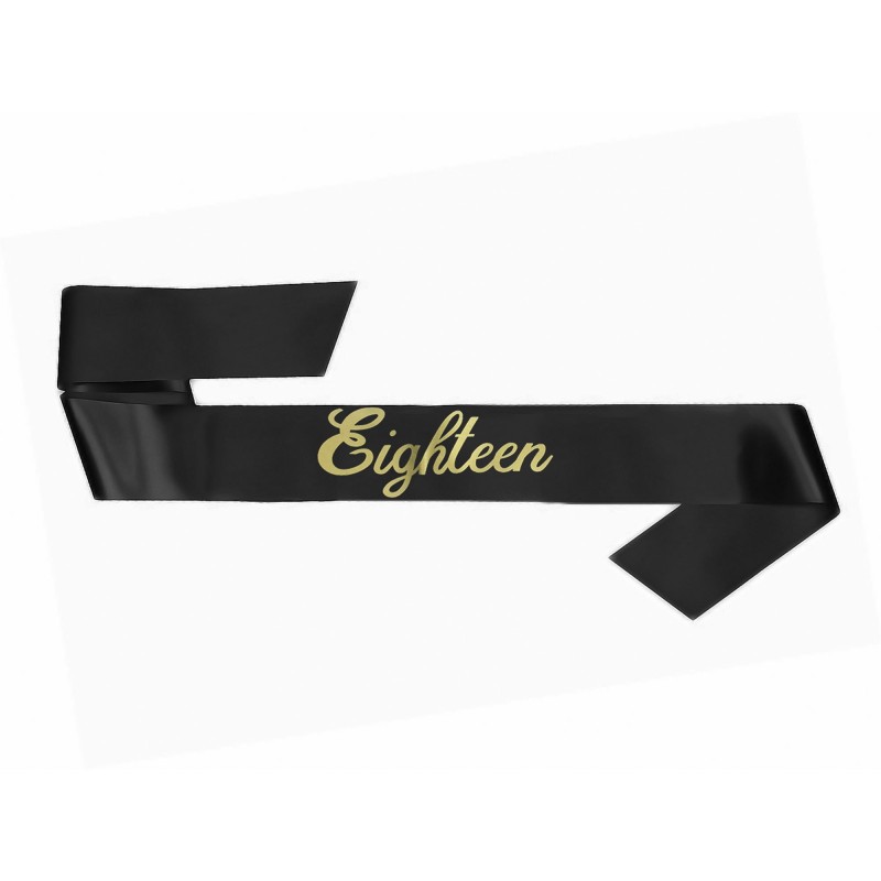 18th Birthday Party Supplies - Sash Black Eighteen - NFS Party