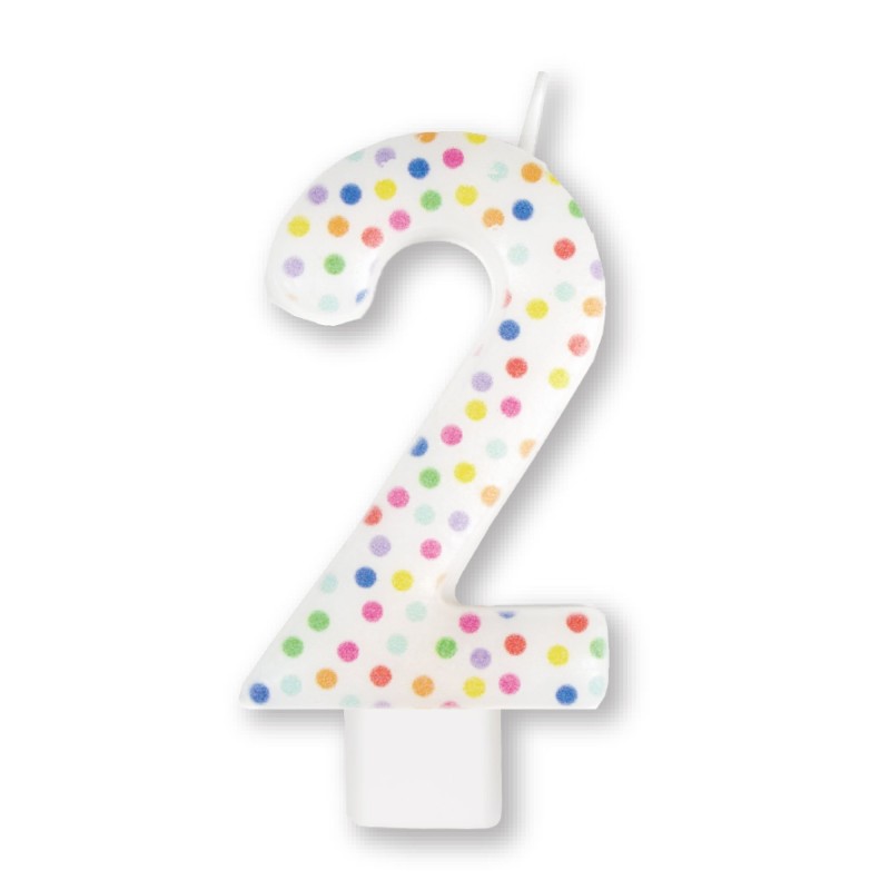 Number 2 Rainbow Dots Moulded Candle 8cm - NFS Party