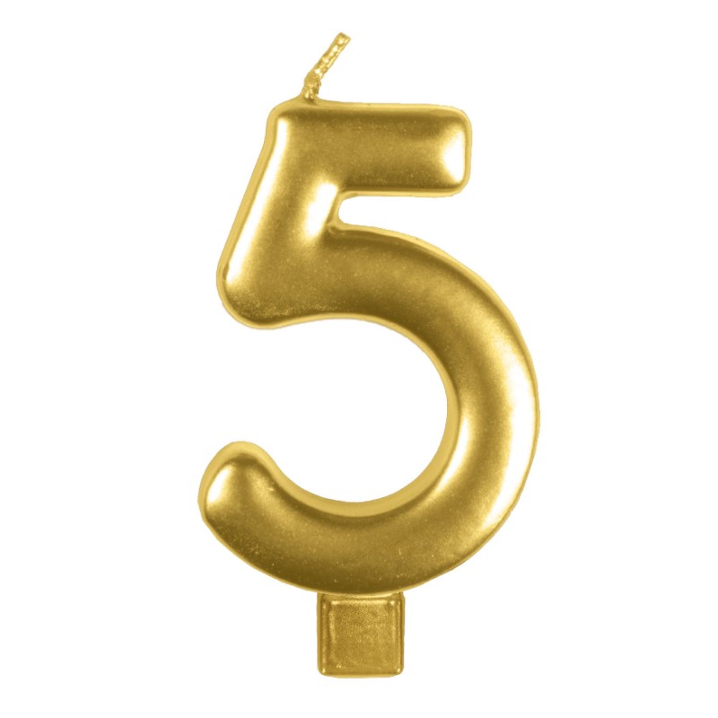Number 5 Gold Moulded Candle 8cm - NFS Party
