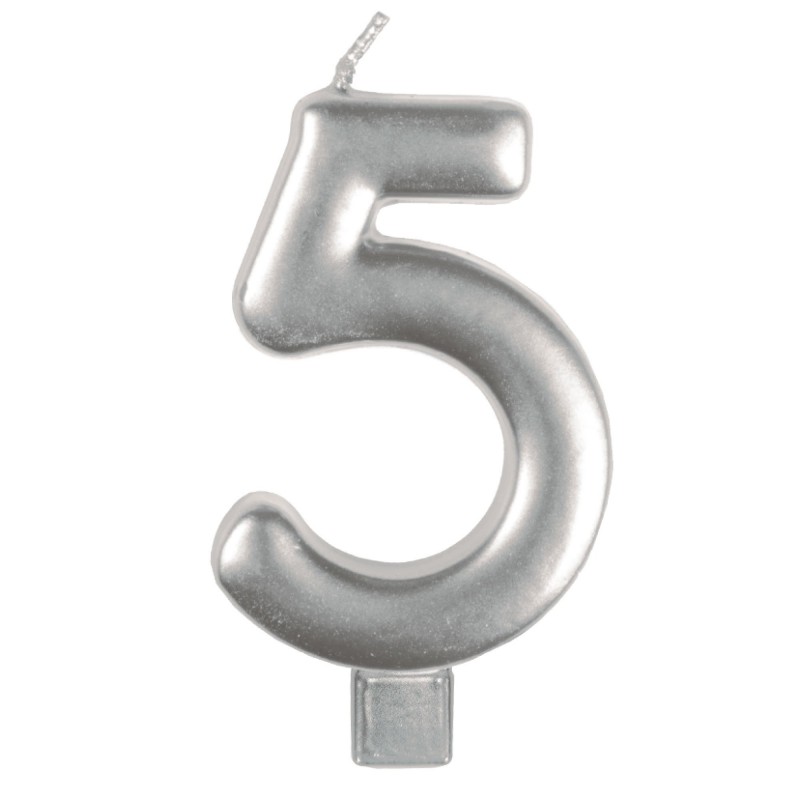 Number 5 Silver Moulded Candle 8cm