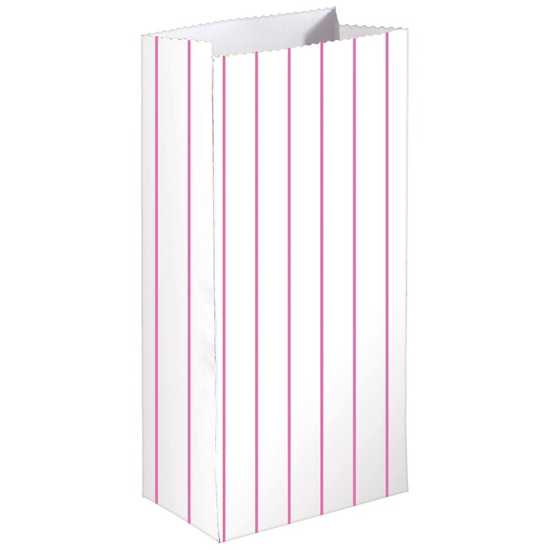 Stripes Bright Pink Treat Favour Bags 13cm x 25cm x 7.5cm 8 pk - NFS Party
