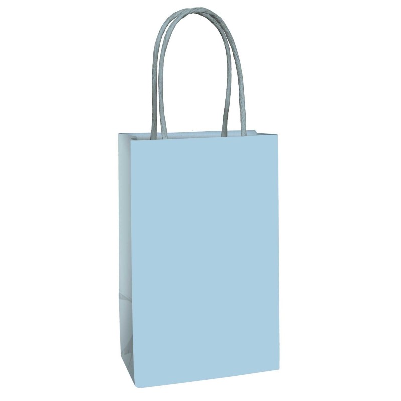 Pastel Blue Kraft Paper Favour Bags 21cm x 13cm x 8cm 8 pk - NFS Party