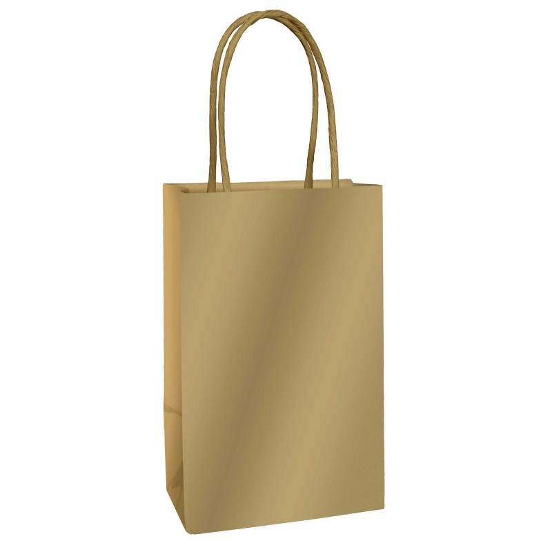 Gold Kraft Paper Favour Bags 13cm x 21cm x 8cm 8 pk - NFS Party