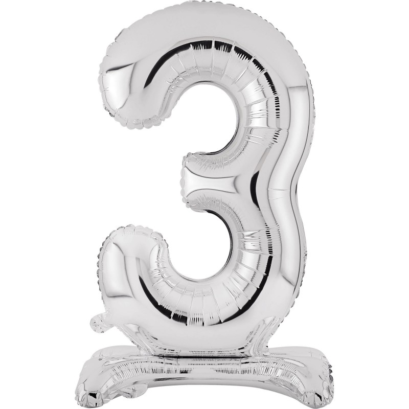 Number 3 Large Standing Silver Shaped Balloon 76cm - NFS Party