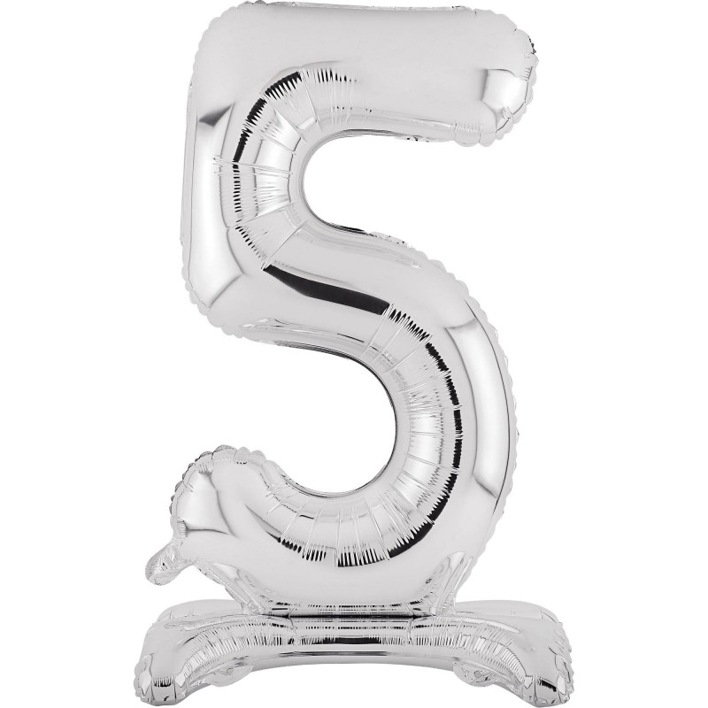Number 5 Large Standing Silver Shaped Balloon 76cm - NFS Party