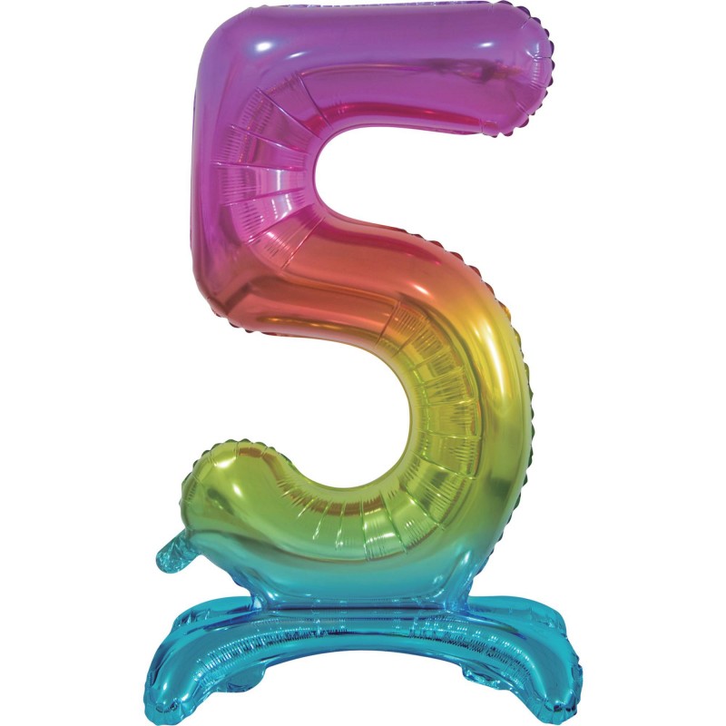 Number 5 Large Standing Rainbow Shaped Balloon 76cm - NFS Party