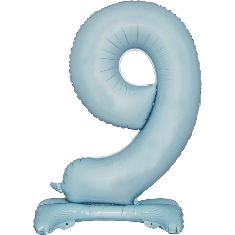Number 9 Large Standing Pastel Blue Shaped Balloon 76cm