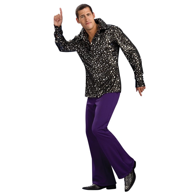 Disco Shirt - Black With Silver Stars Adult 1970s