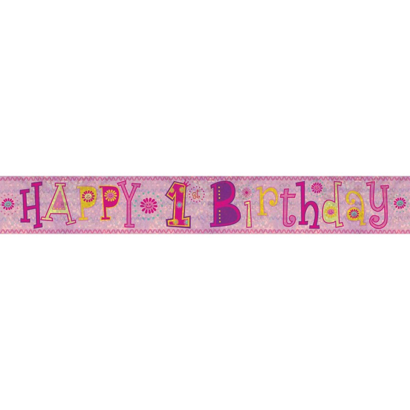 Girl's 1st Birthday Happy 1st Birthday Banner 2.7m