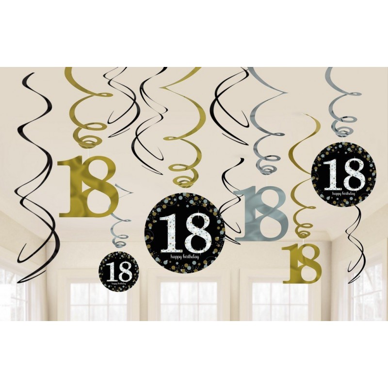 18th Birthday Sparkling Celebration Swirl Hanging Decorations Pack of 12 - NFS Party