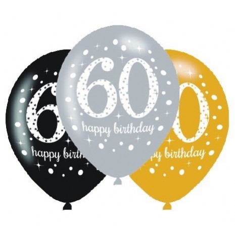 Teardrop 60th Birthday Sparkling Celebration Latex Balloons 30cm Pack of 6