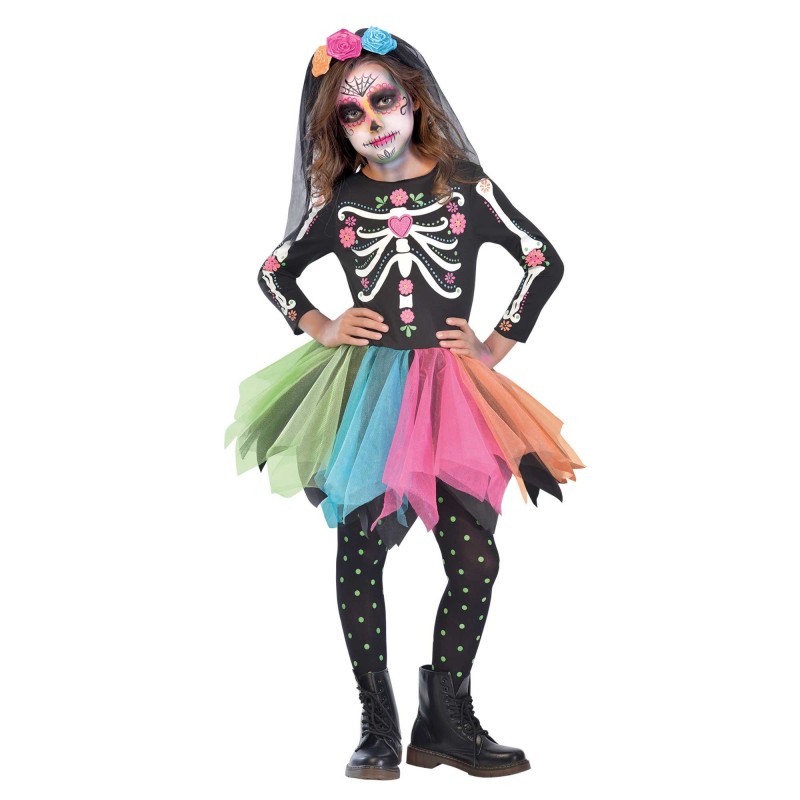 Mexican Sugar Skull Girl's Costume 8-10 Years