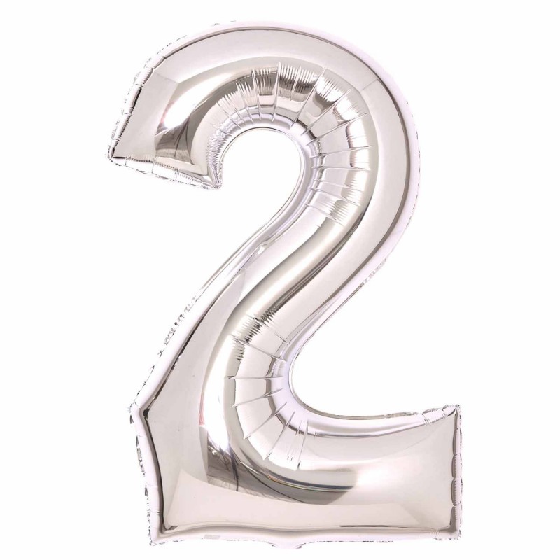 Silver Number 2 Shaped Balloon 55cm x 86cm - NFS Party