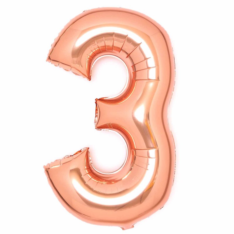 Rose Gold Number 3 Shaped Balloon 53cm x 87cm - NFS Party