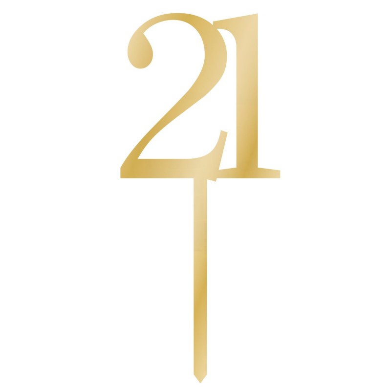 21st Birthday Gold Acrylic Sparkling Celebration Cake Topper 8cm x 15cm - NFS Party