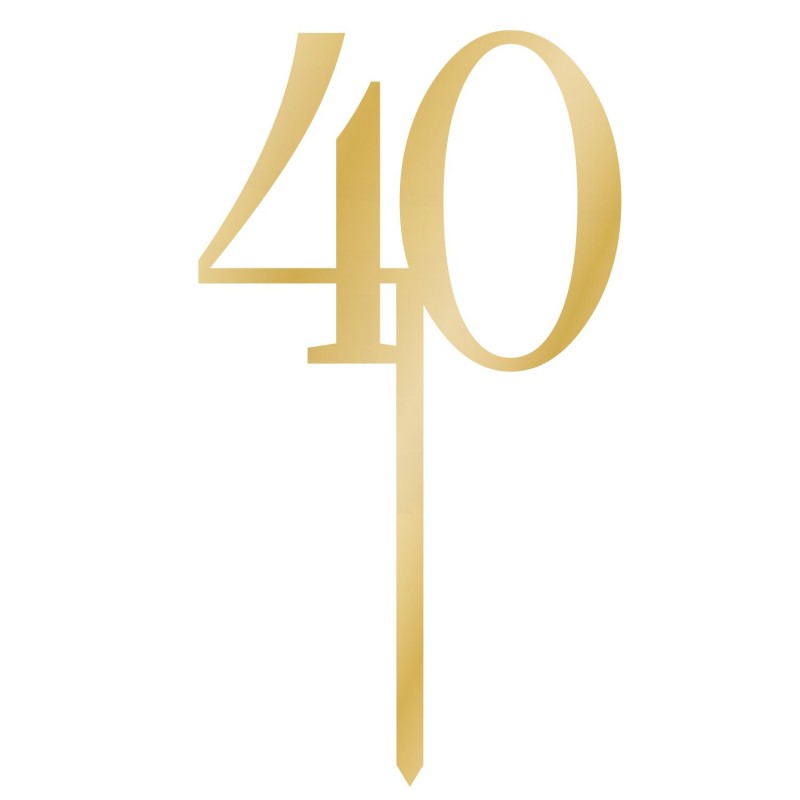 40th Birthday Gold Acrylic Sparkling Celebration Cake Topper 8cm x 15cm - NFS Party
