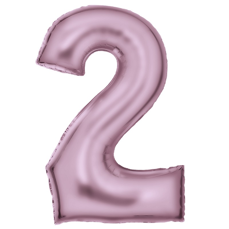 Number 2 Silk Lustre Pastel Pink Shaped Balloon - 55cm x 86cm