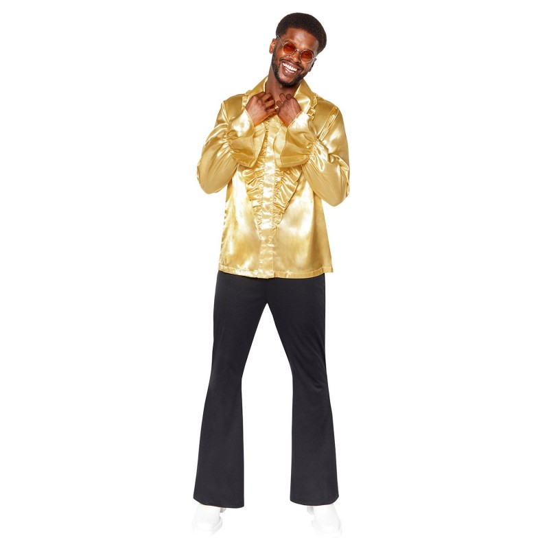 Gold Satin Ruffle Shirt Men's Costume Medium