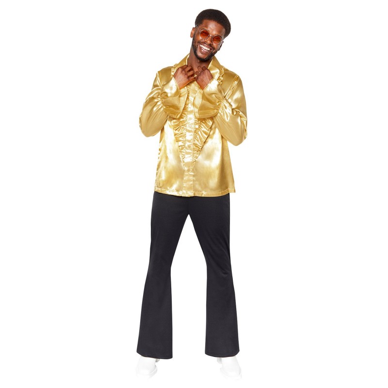 Gold Satin Ruffle Shirt Men's Costume XL