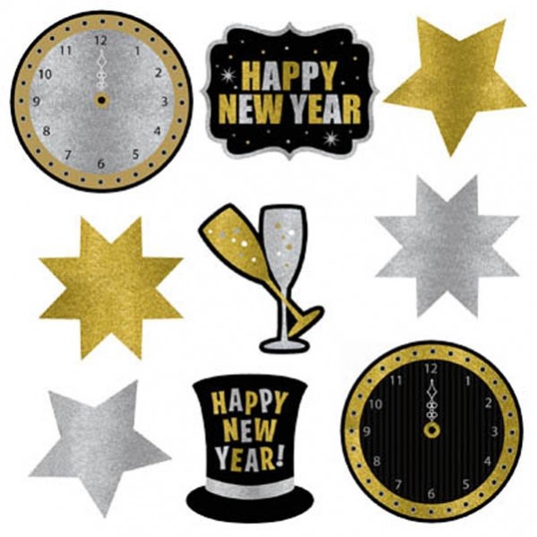 New Year Cutouts Assorted Colours Pack of 9