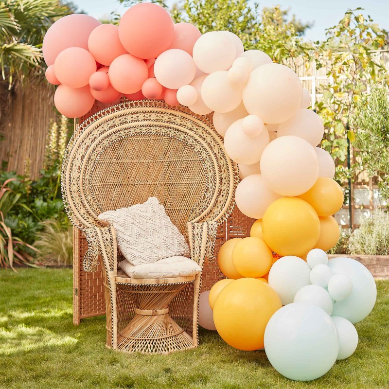Muted Pastel Coral, Pnk, Peach, Yellow & Mint Green Balloon Arch 78 pk - NFS Party