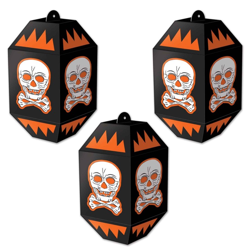 Skull Vintage Halloween Paper Lanterns 18cm 3 pk