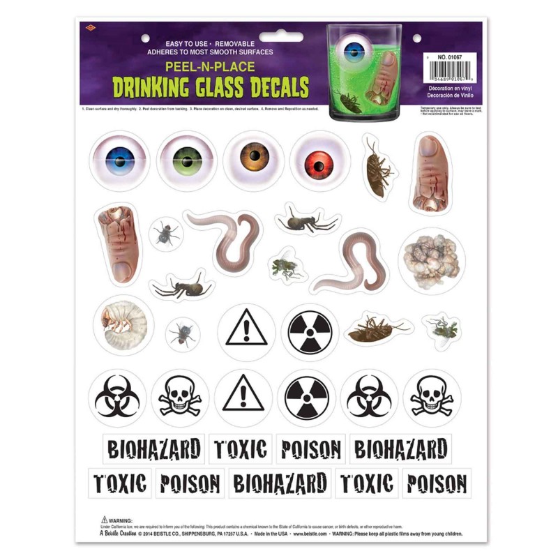 Halloween Drinking Glass Decals Peel N Place Stickers 35 pk - NFS Party