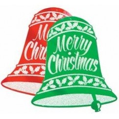 Christmas Cutout Bell Signs 45cm x 40cm Green & Red Each