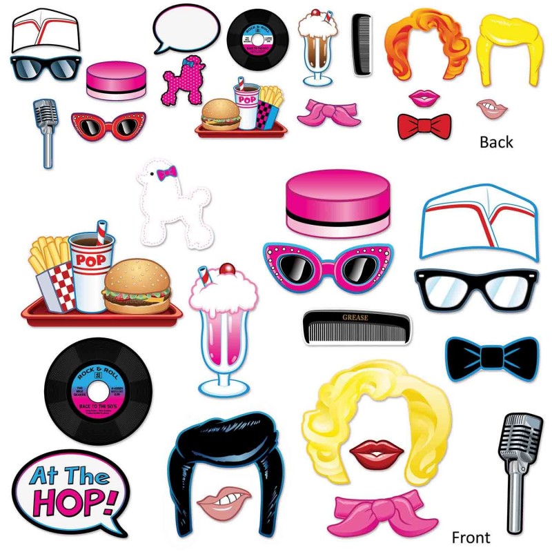 Rock n Roll 50's Photo Booth Photo Props 9cm to 26cm 17 pk - NFS Party