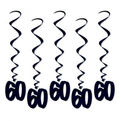 Black 60th Birthday Whirls Hanging Decorations 91cm Pack of 5