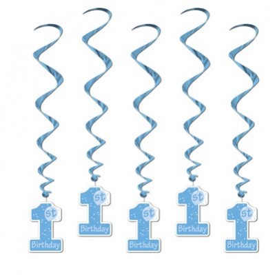 Blue Boy's 1st Birthday Whirls Hanging Decorations 100cm Pack of 5