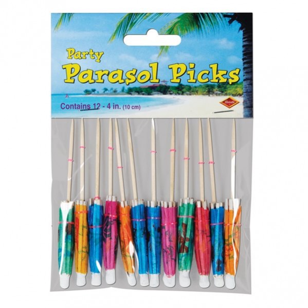 Parasol Hawaiian Luau Party Picks 10cm Pack of 12