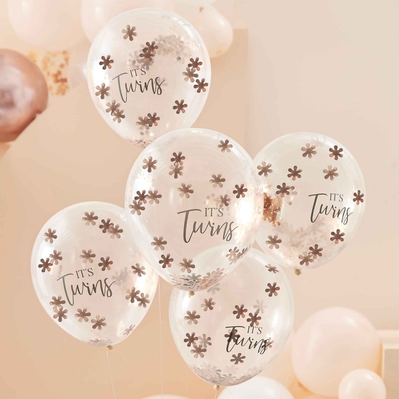 Baby in Bloom It's Twins Confetti Latex Balloons - 30cm - 5 pk
