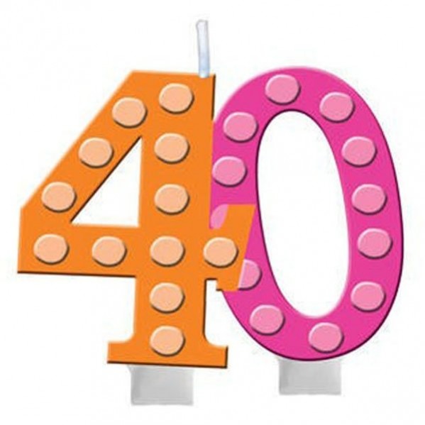 40th Birthday Bright and Bold Molded Numeral Candle 40th Birthday Bright and Bold Molded Numeral Candle
