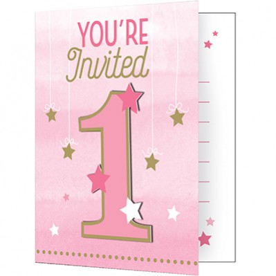 Girl One Little Star Invitations 12cm x 10cm Pack of 8