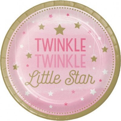 Girl One Little Star Twinkle Twinkle Little Star Round Lunch Plates 18cm 8 pk