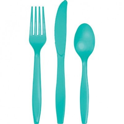 Teal Lagoon Green Plastic Cutlery Sets Pack of 24